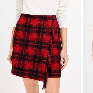 NWT LOFT Red and Black Plaid Mini Skirt Holiday Classic!